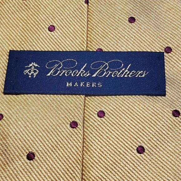 Brooks Brothers Makers 100% Pure Jacquard Silk Necktie Tie Gold Red Polka Dot - Picture 4 of 4